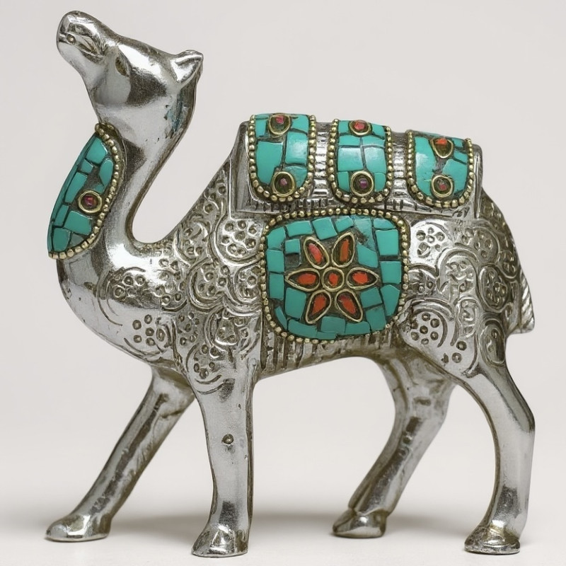 Верблюд металл с инкрустацией зеленый (10см)