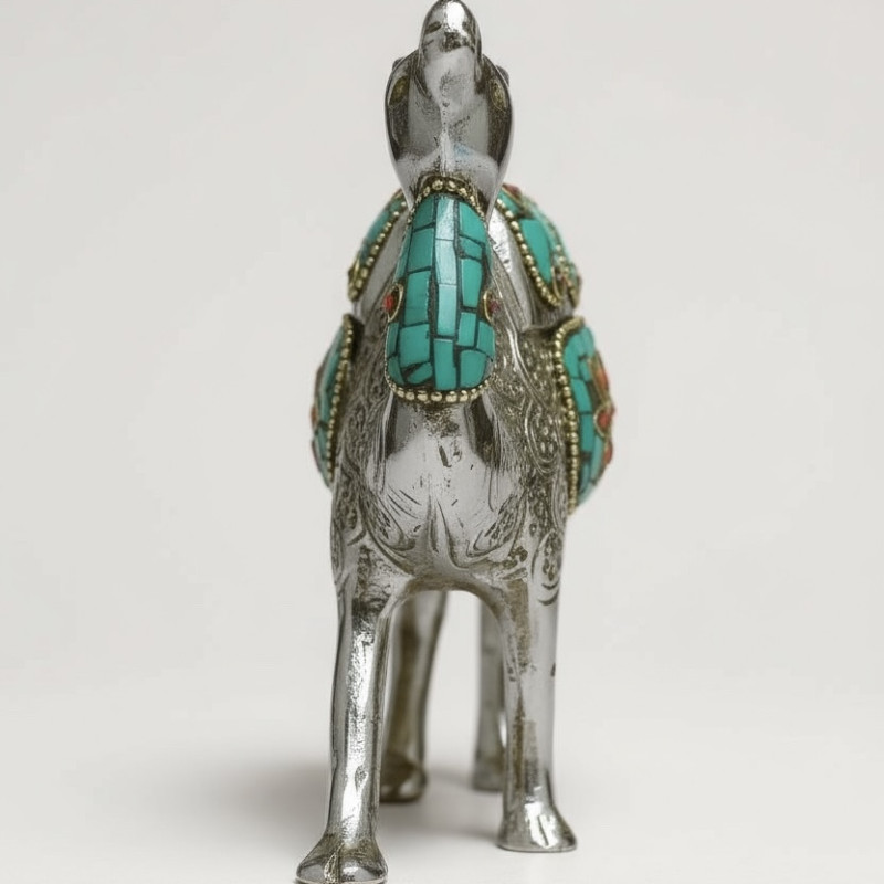 Верблюд металл с инкрустацией зеленый (10см)