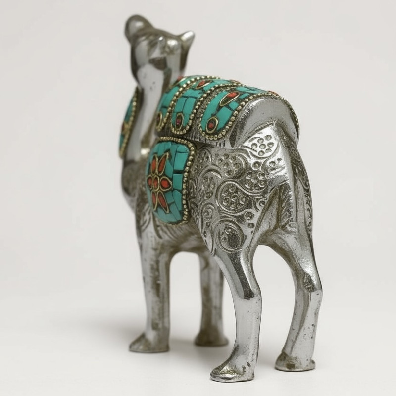 Верблюд металл с инкрустацией зеленый (10см)