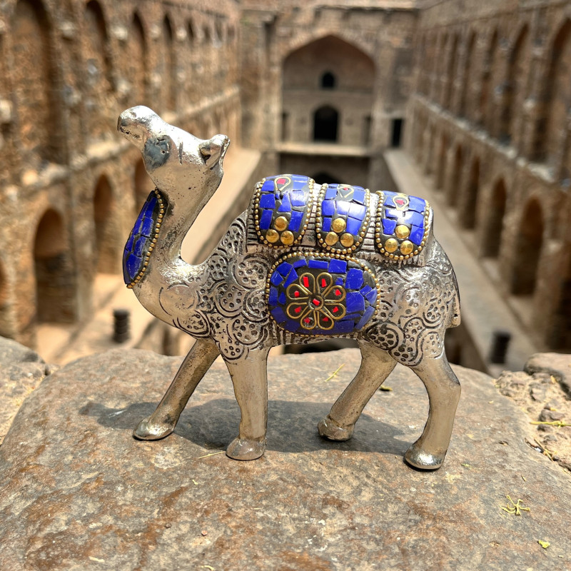 Верблюд металл с инкрустацией синий (15см)