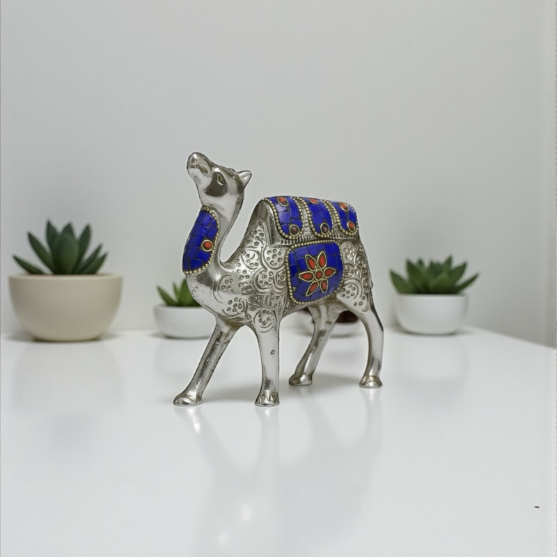 Верблюд металл с инкрустацией синий (12см)