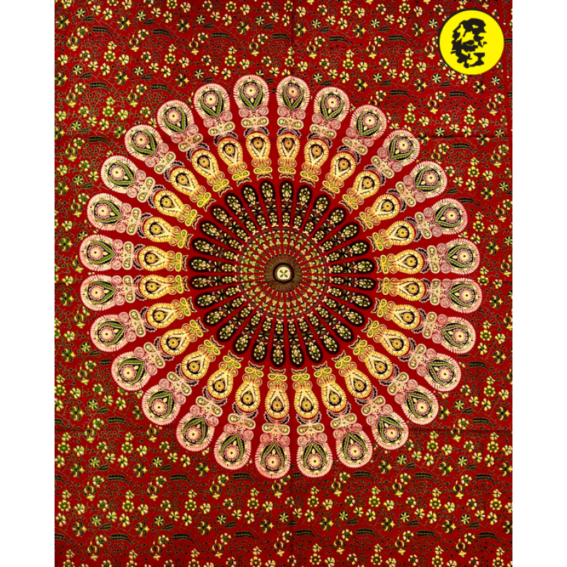 Панно хлопковое из Индии «Красный орнамент» 120*80см #30