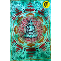 Панно  хлопковое из Индии «Будда зелёный на фоне лотосов» 120*80см #32