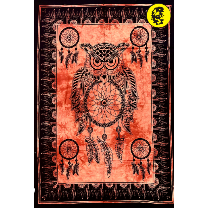Панно хлопковое «Сова с ловцом снов» из Индии 120*80см #36