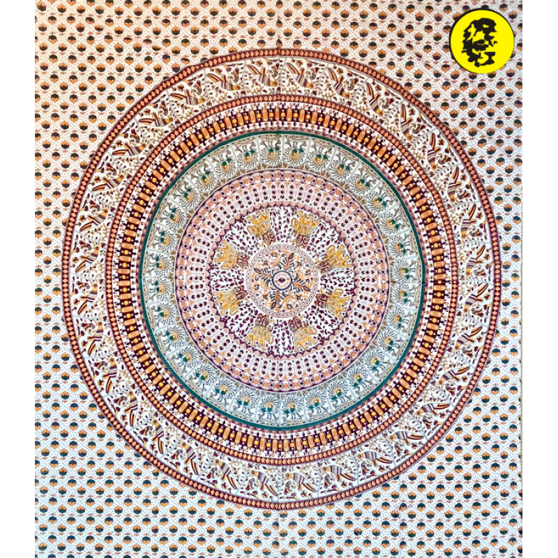 Полотно хлопковое из Индии  «Орнамент со слонами и птицами» 210*240см #35