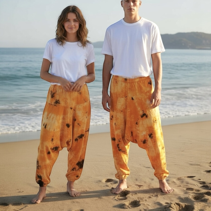 Штаны индийские легкие тай-дай желтные