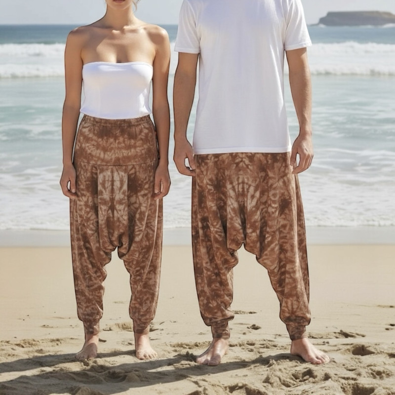 Штаны индийские легкие тай-дай коричневые